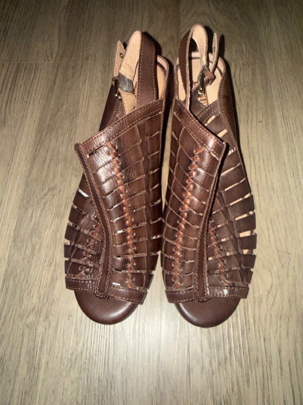 Pikolinos Brown Woven Leather Slingback Heels Boho Artisan Fisherman Sandals